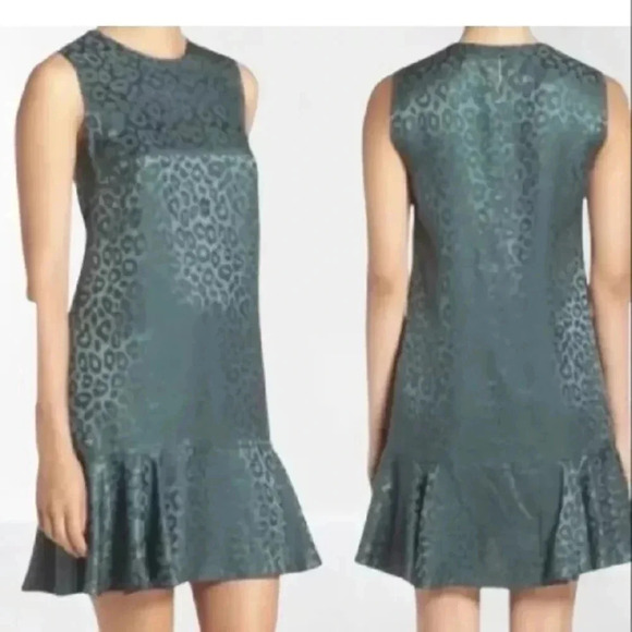 BCBGMaxAzria Sheridan Leopard Jacquard Sleeveless Green Shift Dress - Picture 1 of 11